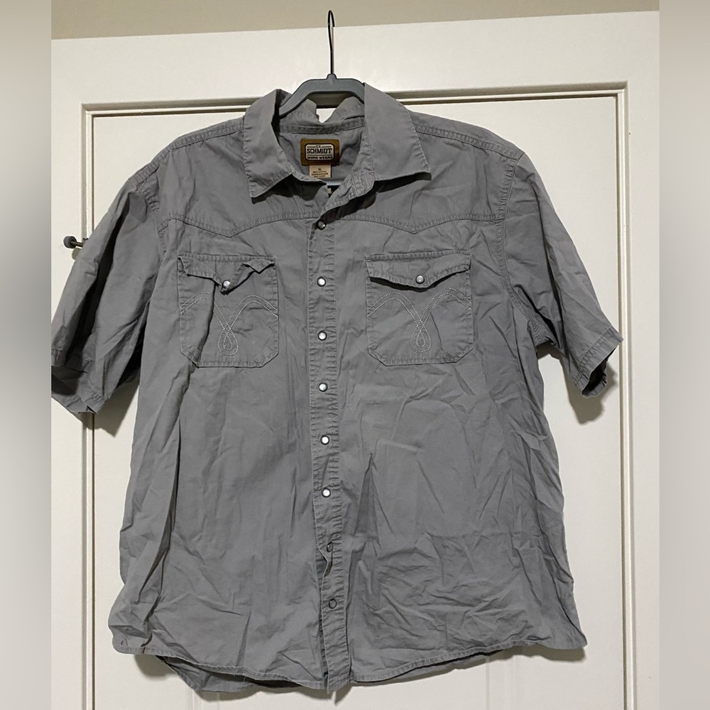 C.E. Schmidt Work Wear Short Sleeve Shirt Sz XL Gray Pearl‎ Snap Button-up